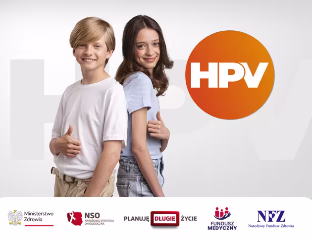 Dziewczynka i chłopiec i napis HPV