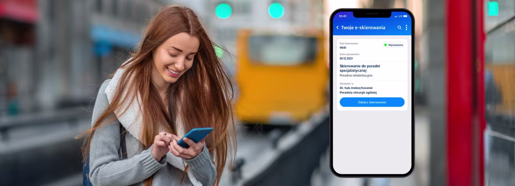 Dziewczyna z telefonem, obok ekran komórki z eskierowaniem
