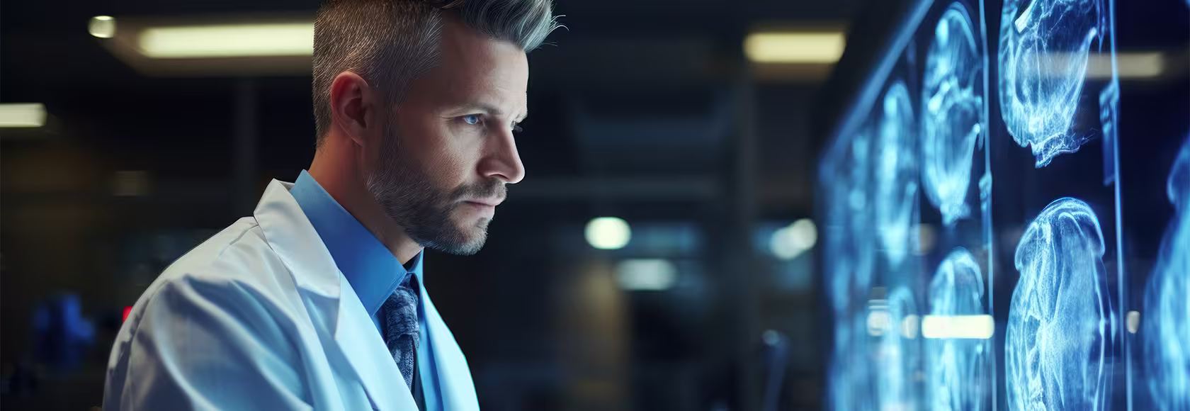 lekarz ogląda zdjęcie głowy na monitorze